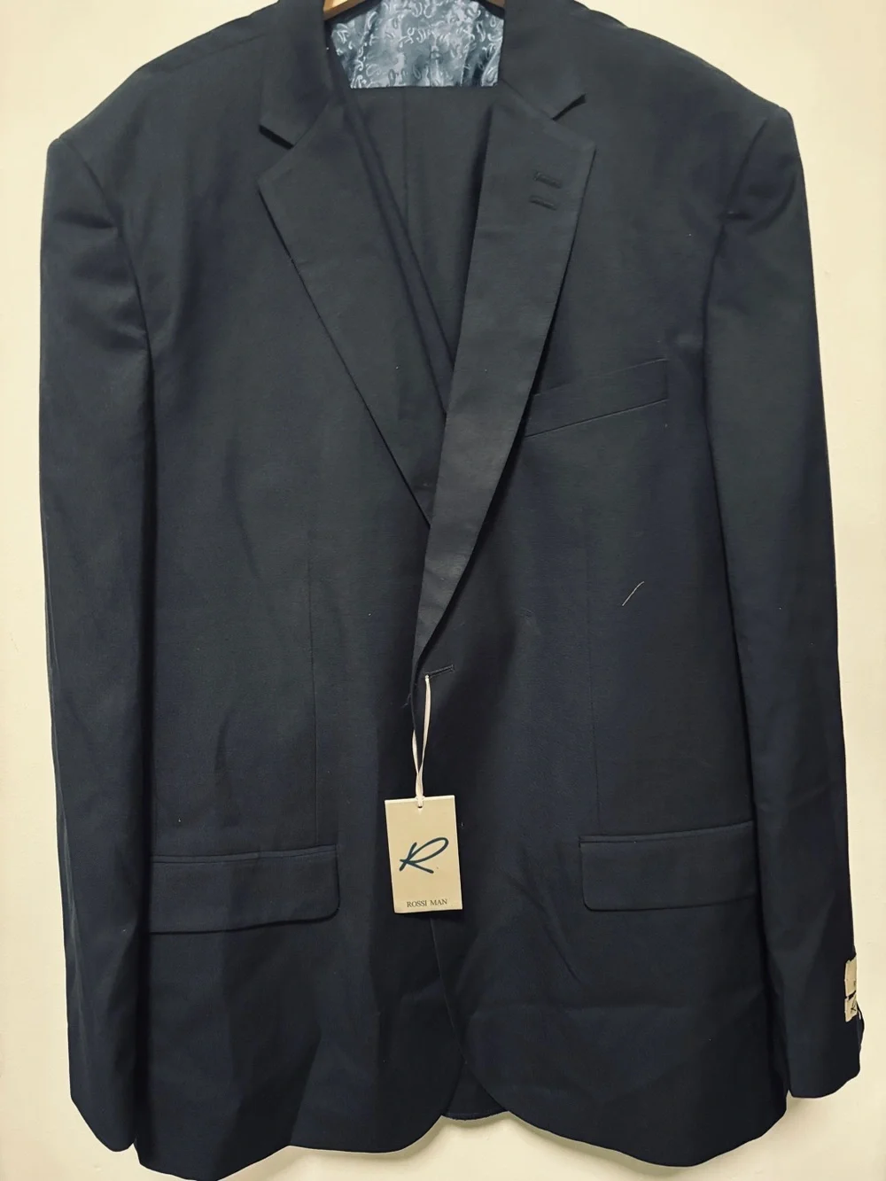 Rossi Man NWT Navy Blue 3-Piece Wool Suit 50L/44L